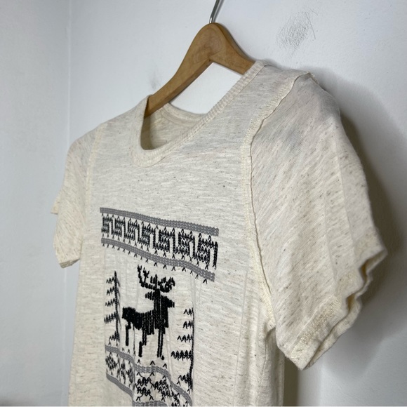 We The Free Embroidered Wildlife Round Neck Short Sleeve Linen Shirt Size S NWT - Picture 6 of 14